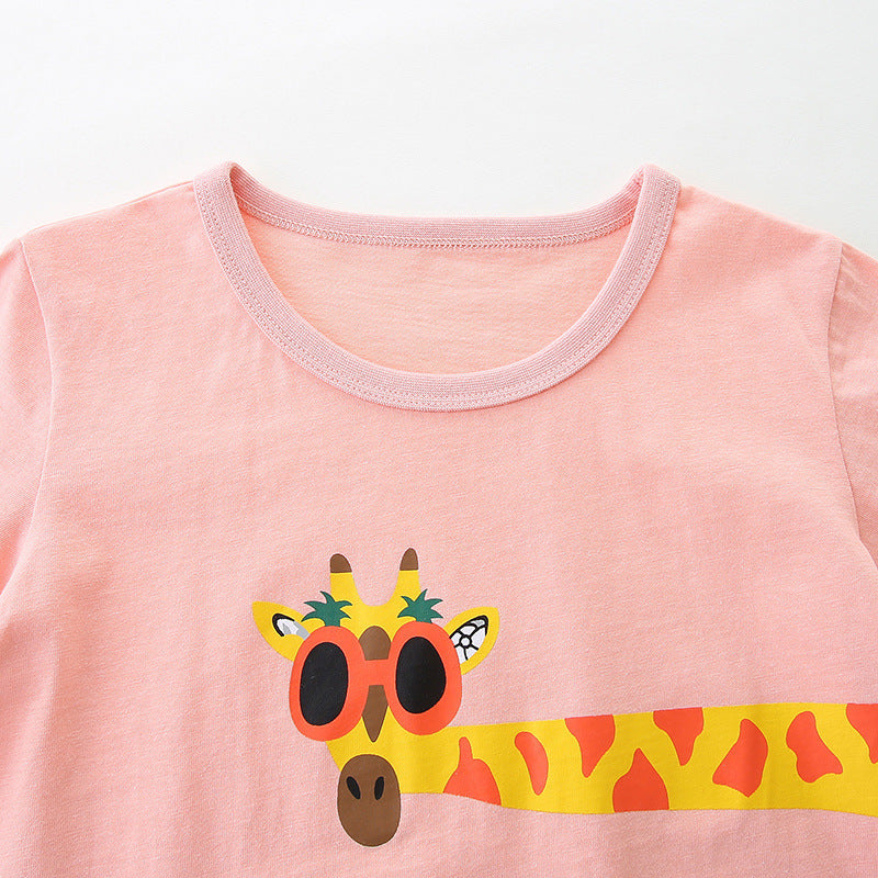 Kids Toddler Boys Girls Casual Cute Cartoon Print Short Sleeve Round Neck T-Shirt