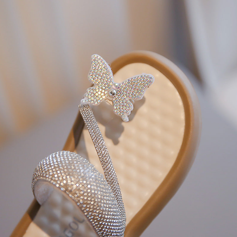Kids Girls Fashion Casual Butterfly Rhinestone Flat Slippers