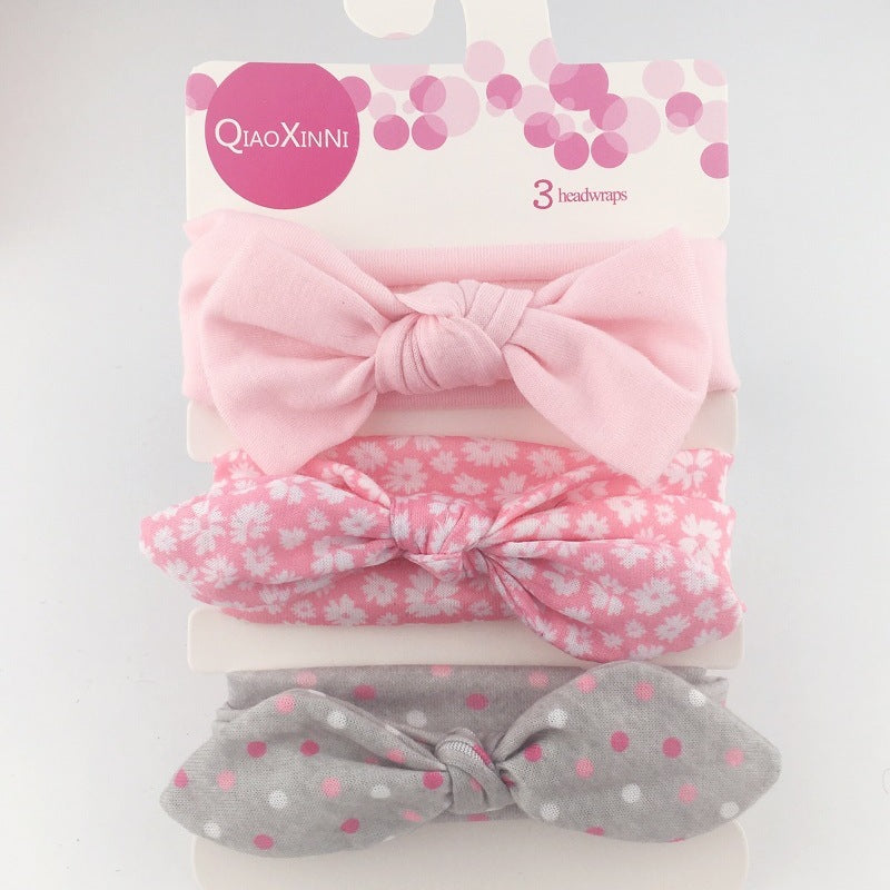 3pcs/set Kids Basic All Over Print Bow Rabbit Ear Headband