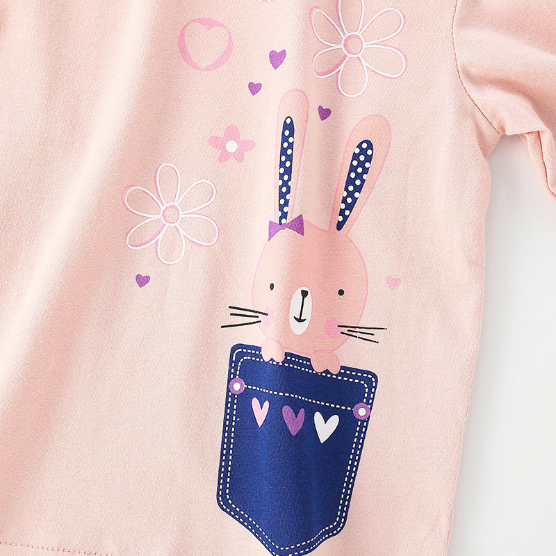 Children Kids Toddlers Fashion Girls Long Sleeve Round Neck Cute Rabbit Print T-Shirt