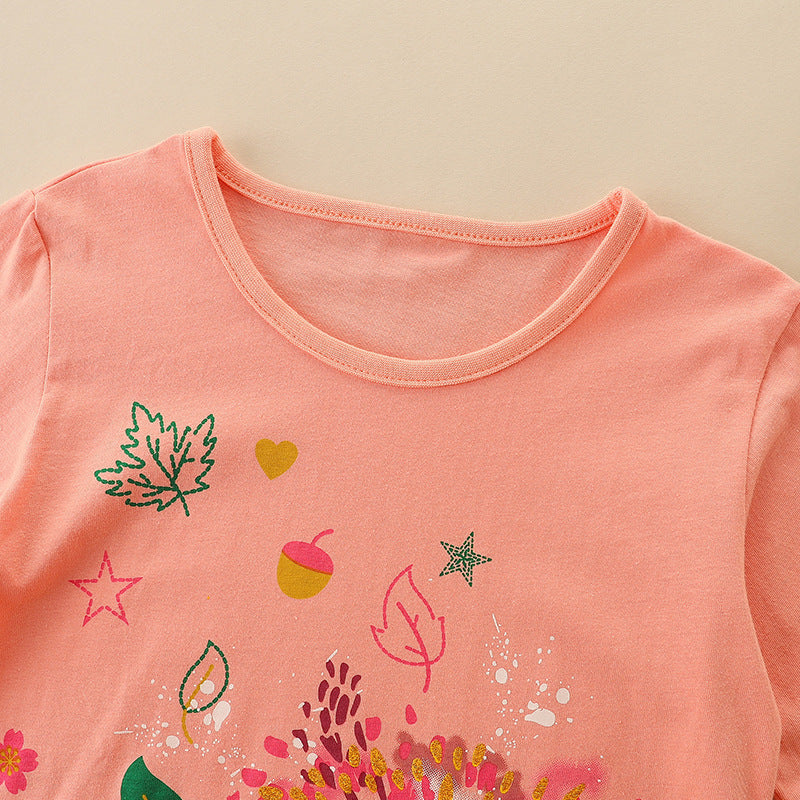 Kids Toddler Girls Casual Cute Cartoon Print Long Sleeve Round Neck T-Shirt