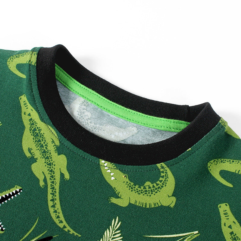 Kids Boys Casual Cartoon Animal All Over Print Round Neck Short-sleeved Loose T-shirt