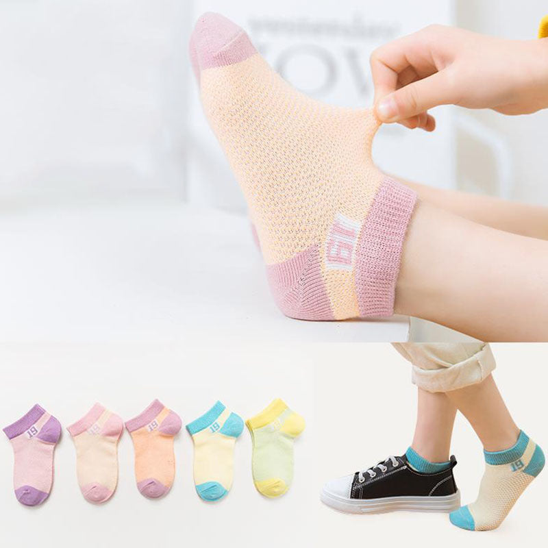 5pairs/set Kids Basic Color Blocking Breathable Socks