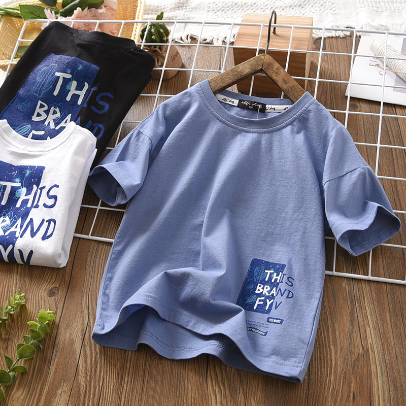 Kids Boys Casual Round Neck Short Sleeve Letter Pattern Loose T-shirt