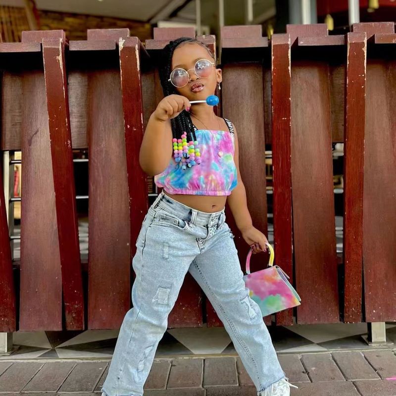 Kids Toddler Big Girls Summer Fashion Casual Sweet Tie Dye Letter Strap Vest