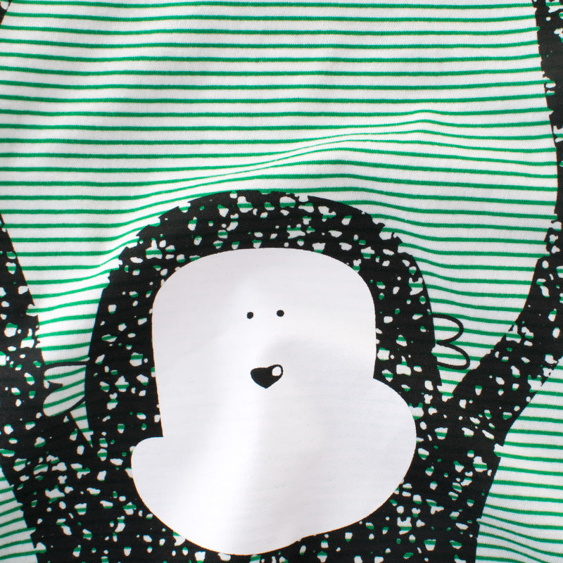 Boys Casual Cartoon Animal Monkey Round Neck Short Sleeve Striped T-shirt