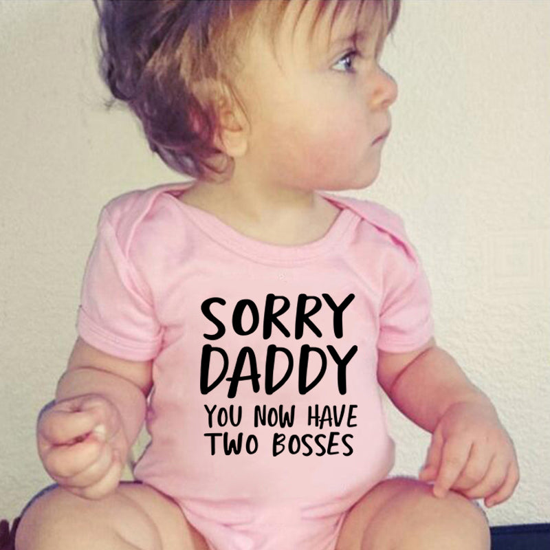 Baby Basic Letter Pattern Round Neck Short Sleeve Romper