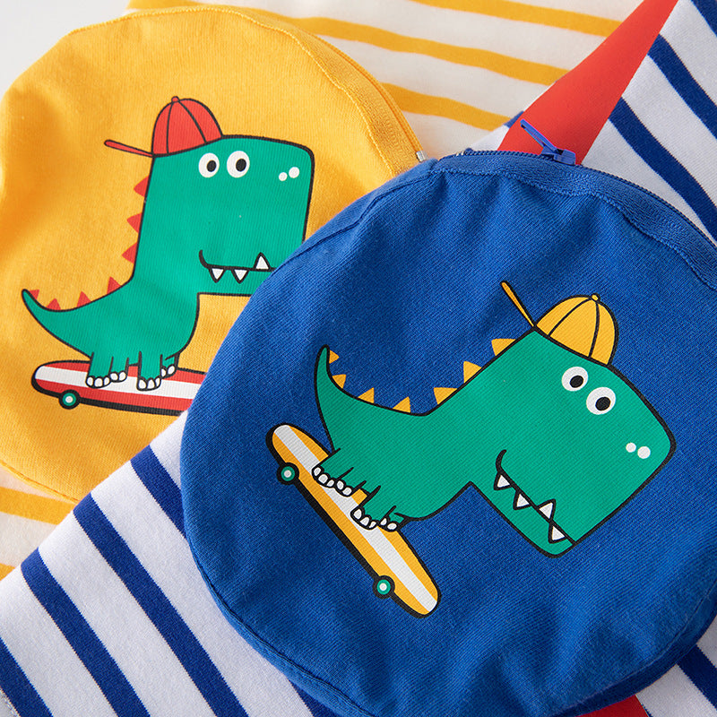 Kids Toddler Boys Casual Cute Dinosaur Stripe Print Short Sleeve Round Neck T-Shirt