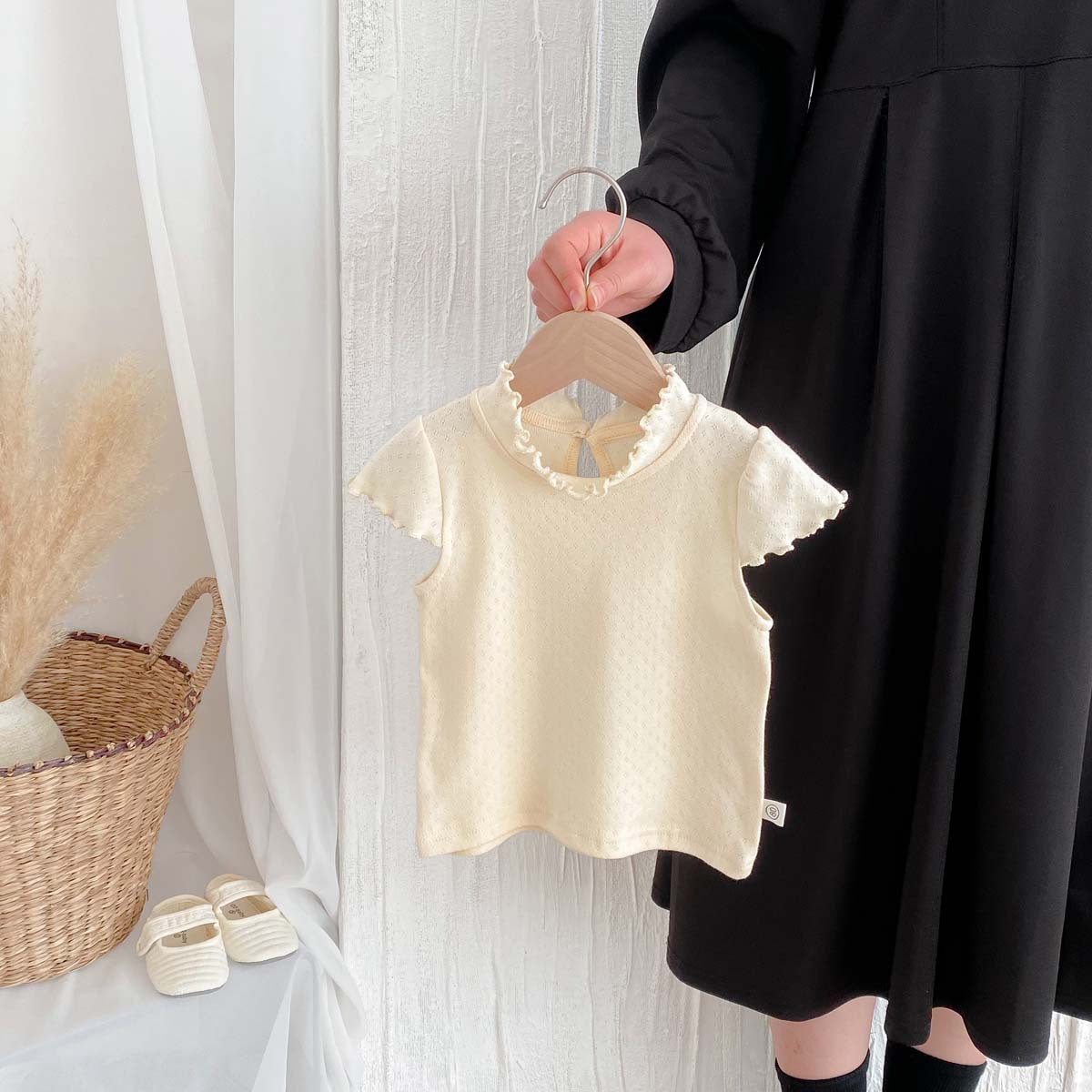 Kids Toddler Girls Solid Color Fluttering Sleeve Top
