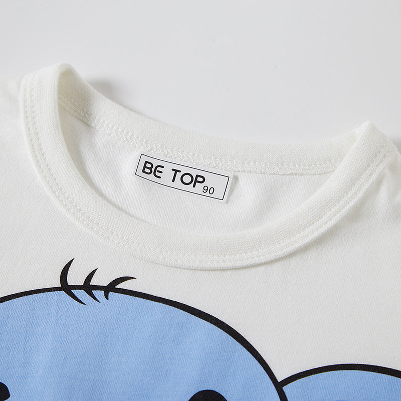 Kids Toddler Boys Casual Cute Cartoon Elephant Print Short Sleeve Round Neck T-Shirt