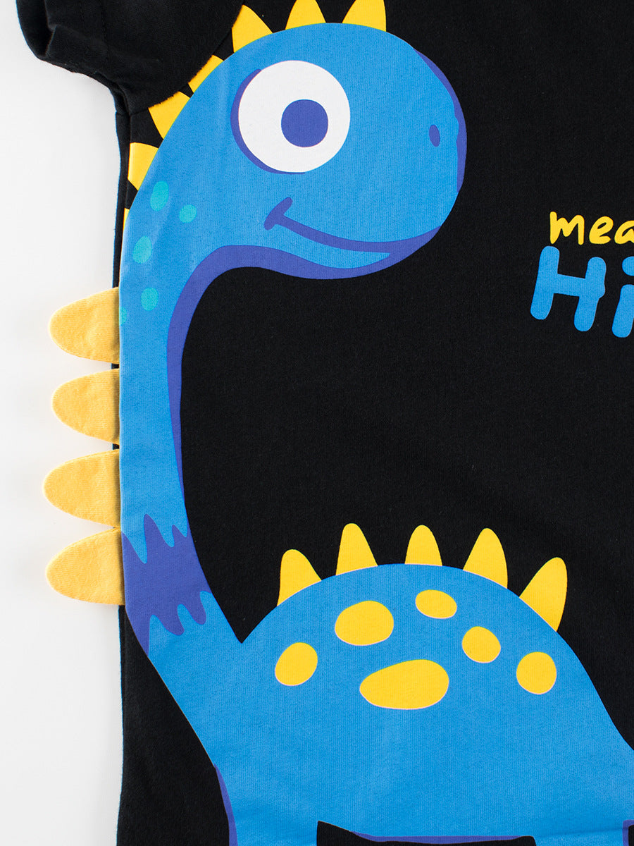 Kids Toddler Boys Casual Cute Cartoon Dinosaur Print Short Sleeve Round Neck T-Shirt