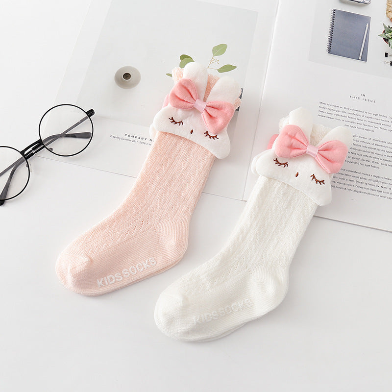 12pcs/Dozen Children Kids Baby Fashion Girls Solid Color Rabbit Hollowed Out Mid-Length Socks