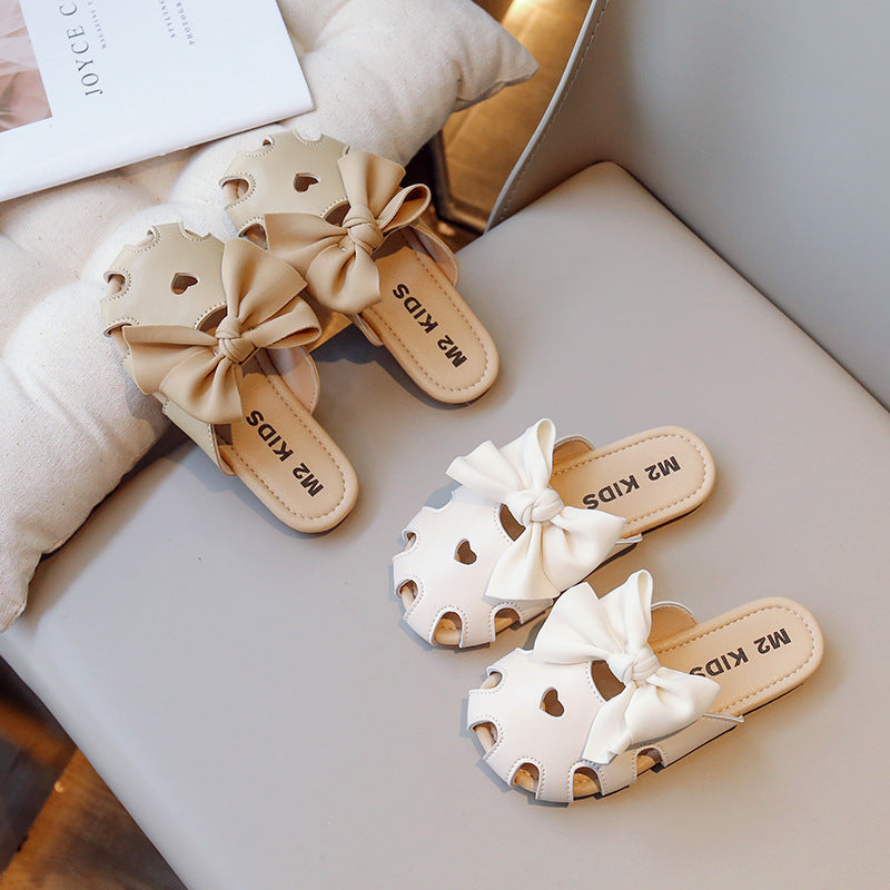 Children Kids Baby Fashion Girls Hollowed Out Bow Casual Outdoor Slippers Shoes