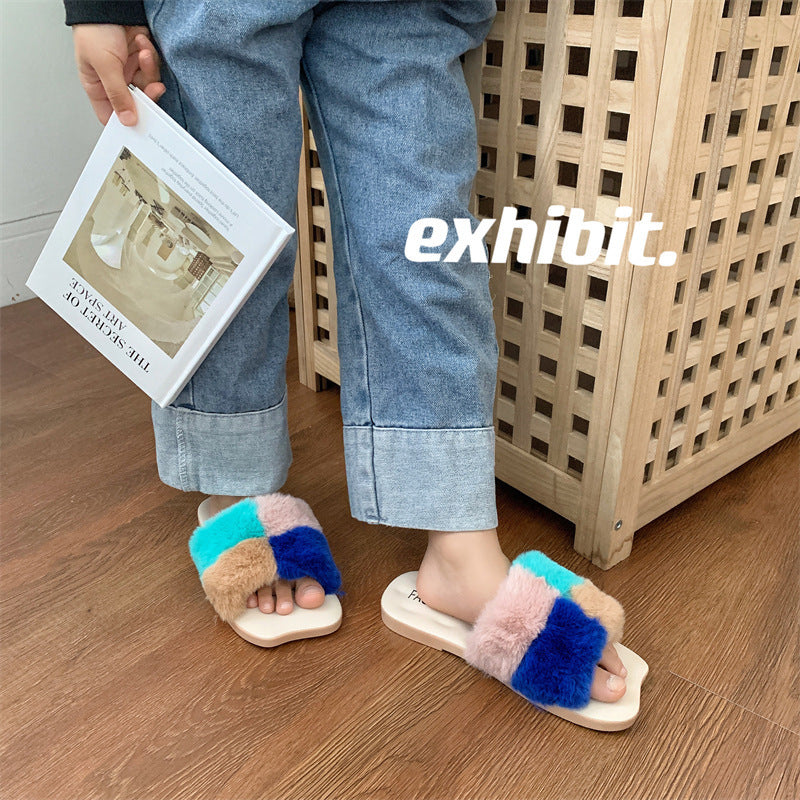 Children Kids Toddlers Girls Cute Color Blocking Slippers Shoes