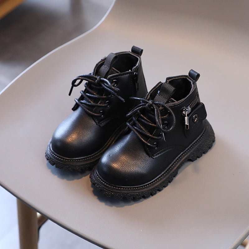 Winter Children Fashion Solid Color Lace-Up Boots