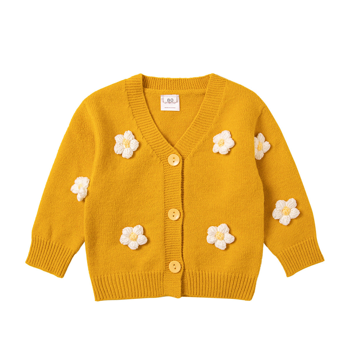 Autumn And Winter Girls Fashion Three-Dimensional Floral Sweater Knitted Coat