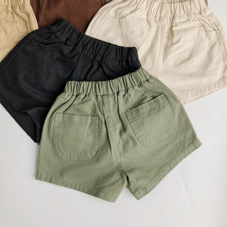 Kids Basic Solid Color Elastic Waist Shorts
