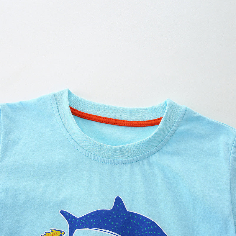 Kids Toddler Boys Casual Cute Cartoon Print Short Sleeve Round Neck T-Shirt