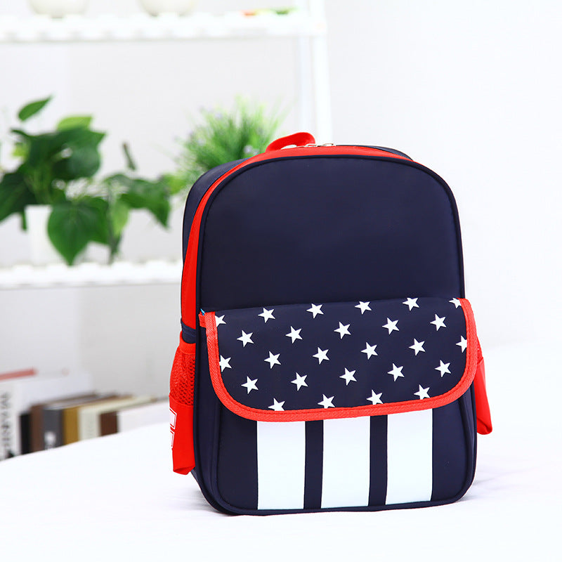 Children Fashion Girls Boys Color Matching Nylon Star Printed Backpack School Bag