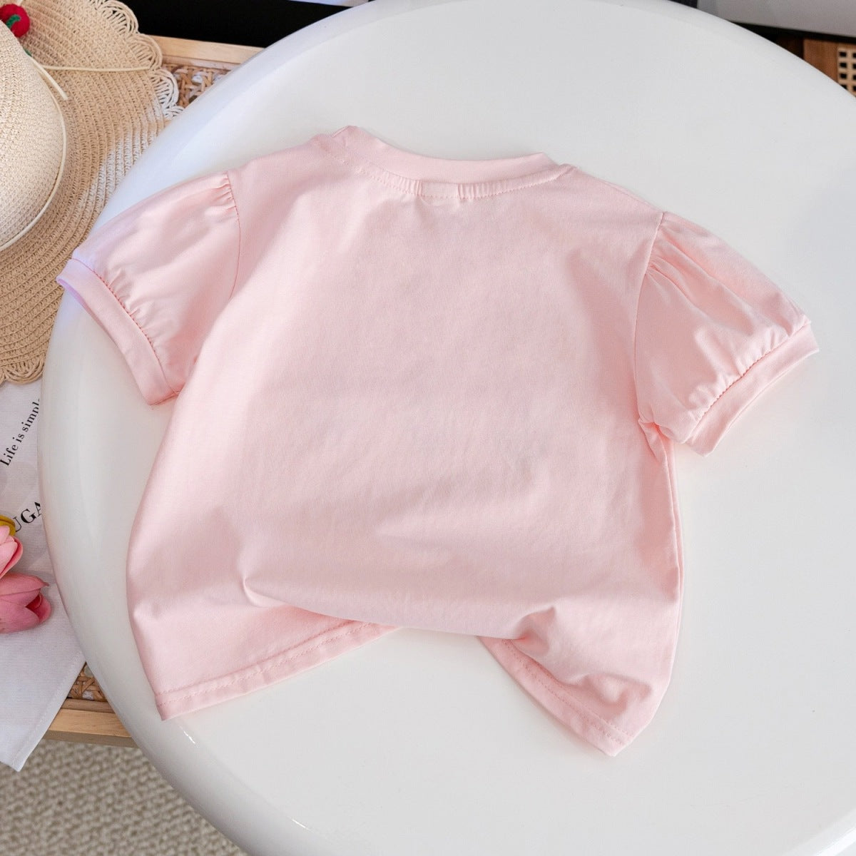Kids Toddler Girls Casual Cute Flower Short Sleeve Round Neck T-Shirt