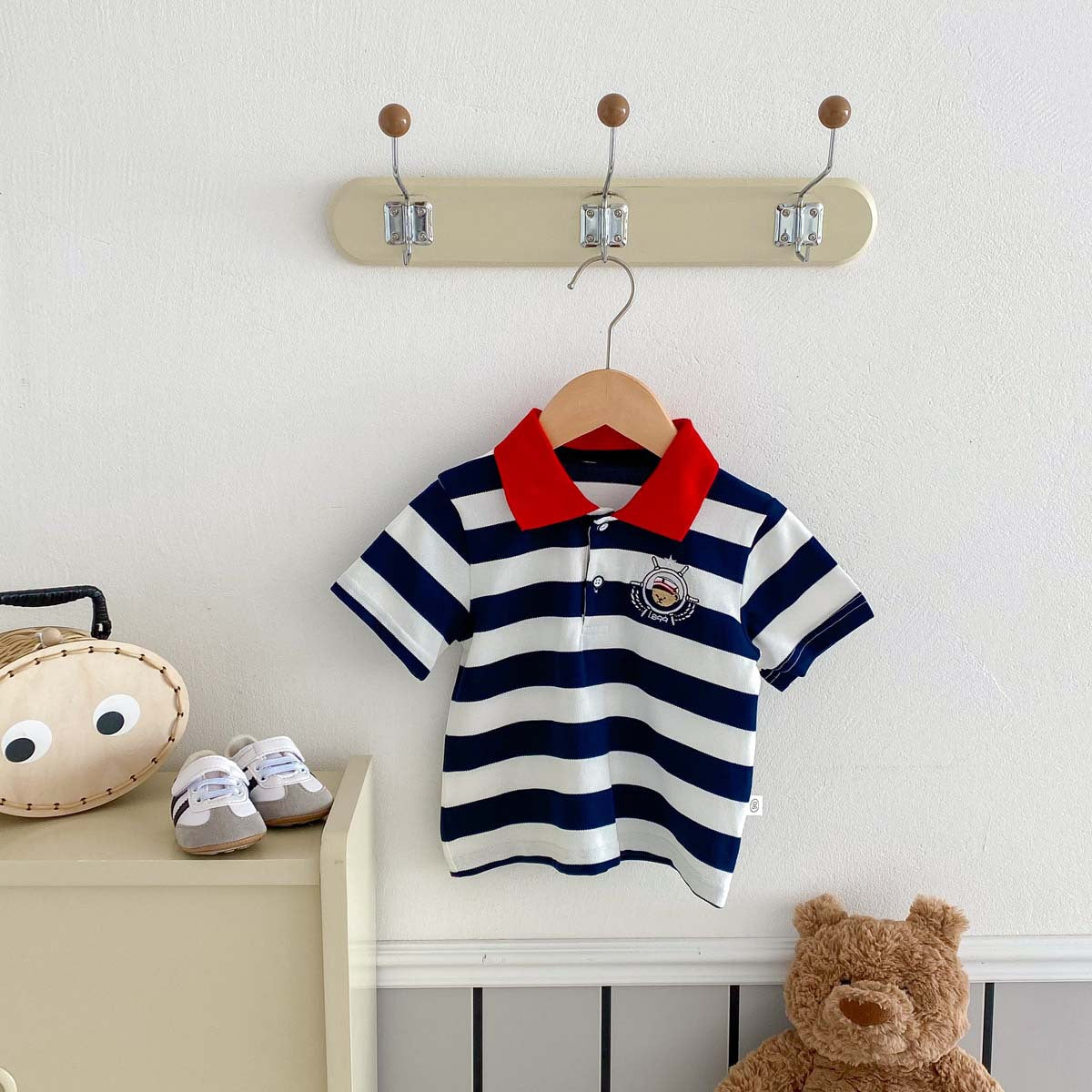 Kids Toddler Boys Fashion Casual Stripe Print Short Sleeve Lapel POLO Shirt