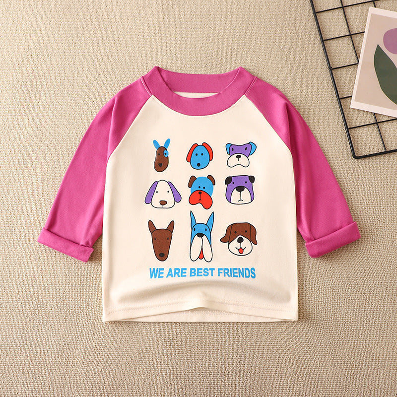 Kids Toddler Big Boys Girls Fashion Casual Cute Cartoon Animal Pattern Long Sleeve Round Neck T-Shirt