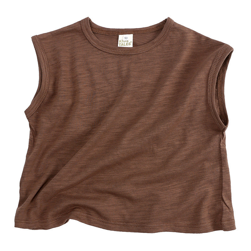Kids Basic Solid Color Round Neck Sleeveless Loose T-shirt