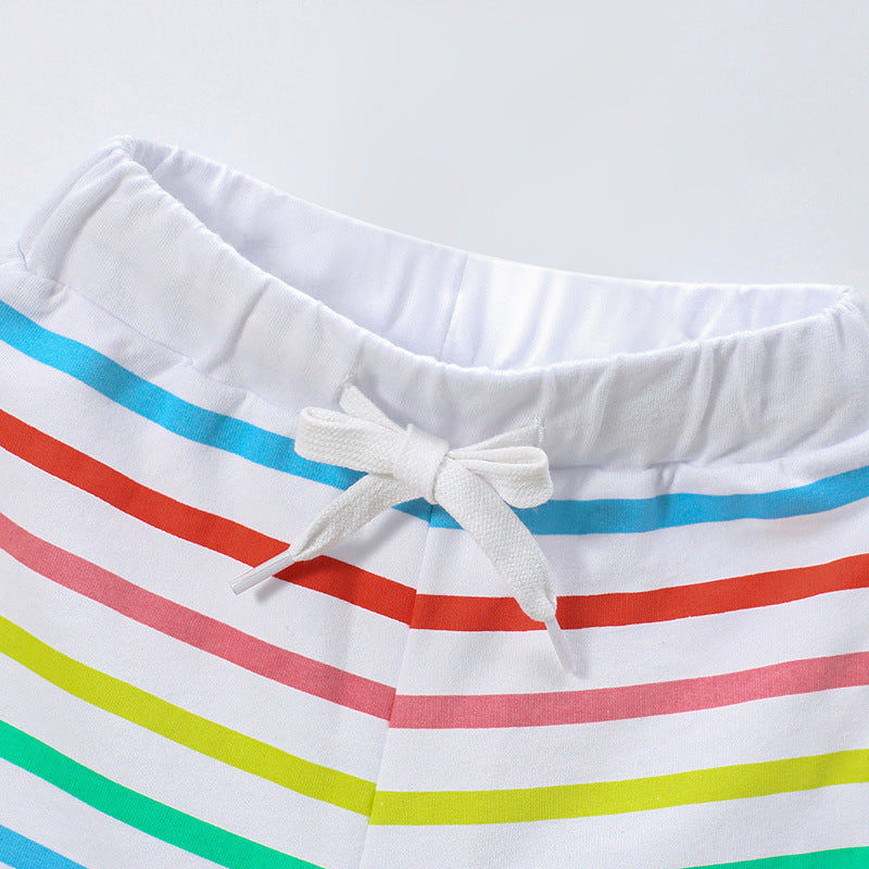 Kids Toddler Boys Girls Casual Cute Rainbow Stripe Print Shorts