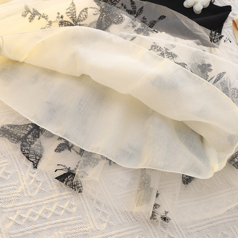 Girls Fashion Butterfly Printing Mesh Dress