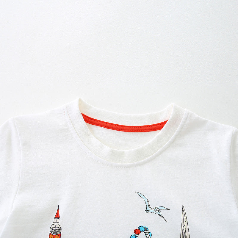 Kids Toddler Boys Girls Casual Cute Cartoon Print Short Sleeve Round Neck T-Shirt