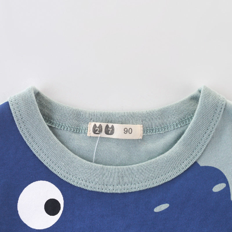 Boys Basic Cartoon Dinosaur Round Neck Short-sleeved T-shirt