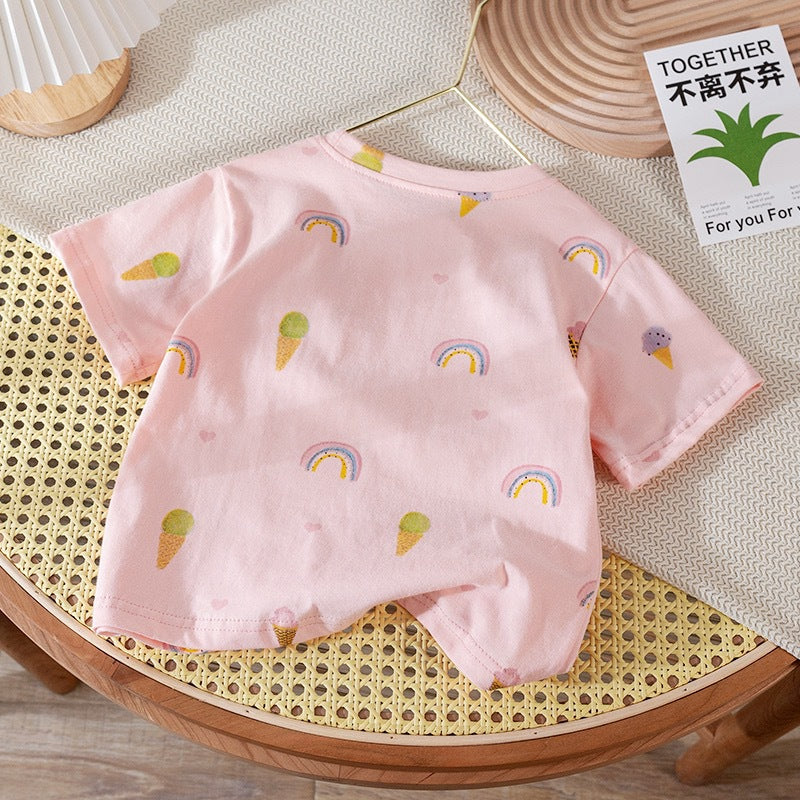 Kids Toddler Girls Casual Cute Sweet Alphabet Print Short Sleeve Round Neck T-Shirt
