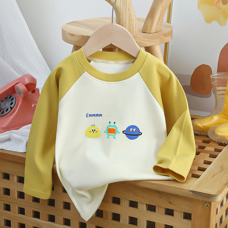 Kids Toddler Big Boys Girls Fashion Casual Cute Cartoon Pattern Round Neck Long Sleeve T-Shirt
