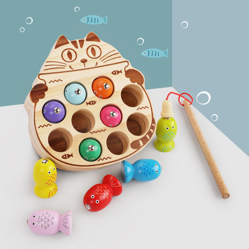 1- To 3-Year-Old Early Teaching Kitten Fishing Educational Building Block Toy