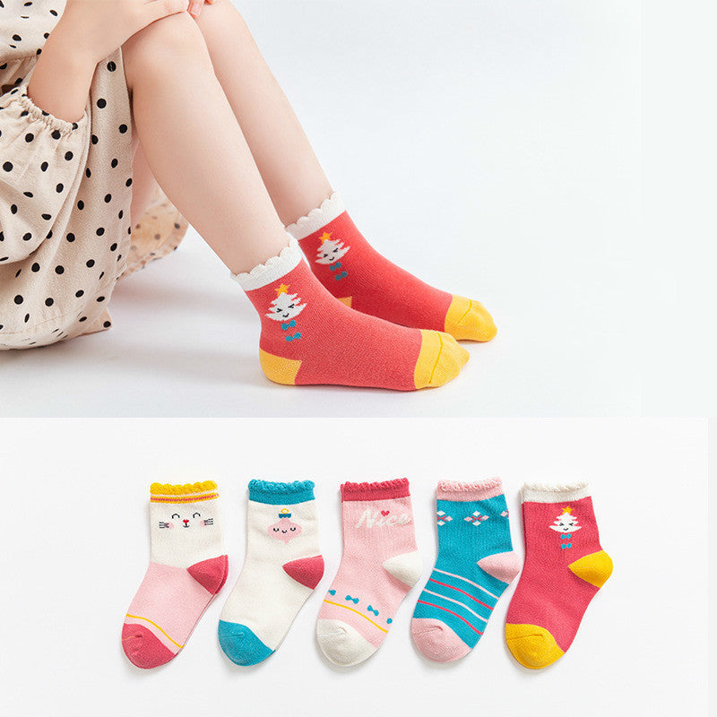 5 Pairs /Lot Cute Baby Socks Autumn Rainbow Striped Cotton Socks For Children Toddlers Cotton Socks