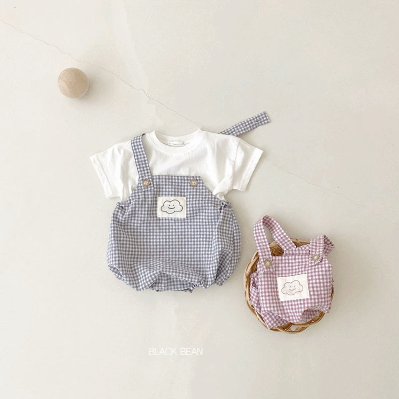 Unisex Babies Cute Smiley Cloud Plaid Suspenders Romper