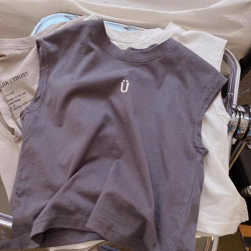 Kids Toddler Boys Casual Sport Letter Print Sleeveless Round Neck T-Shirt