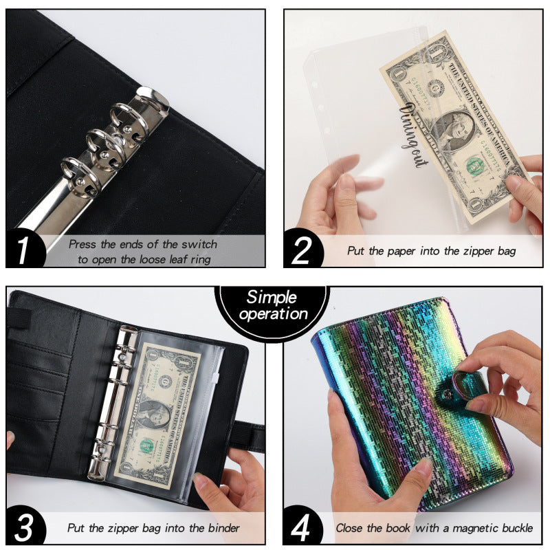 A6 Zipper Bag Loose-Leaf Colorful PU Notebook