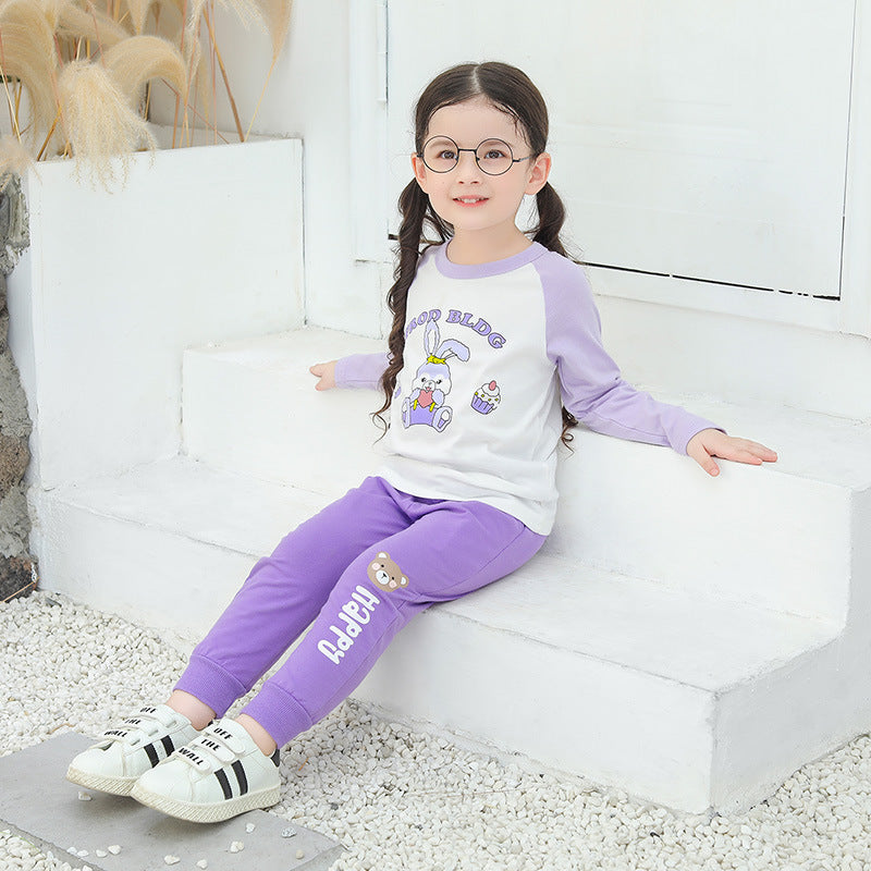 Kids Toddler Girls Casual Cute Alphabet Cartoon Bunny Print Long Sleeve Round Neck T-Shirt
