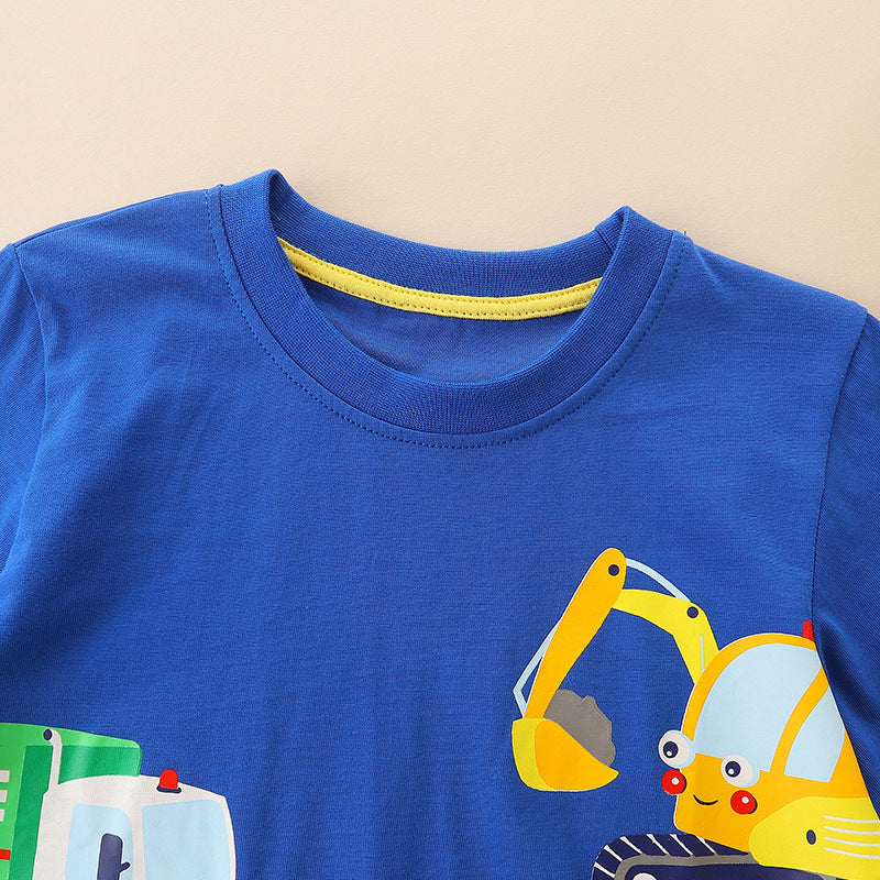 Kids Toddler Boys Casual Cartoon Print Long Sleeve Round Neck T-Shirt