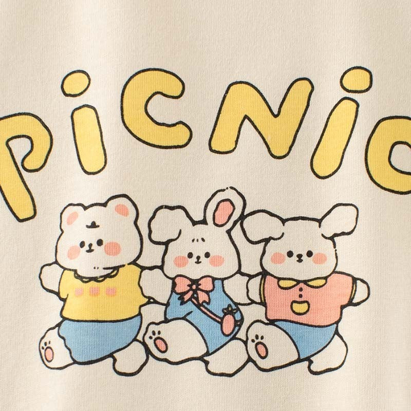 Kids Toddler Big Girls Casual Cute Cartoon Rabbit Letter Print Long Sleeve Round Neck T-Shirt