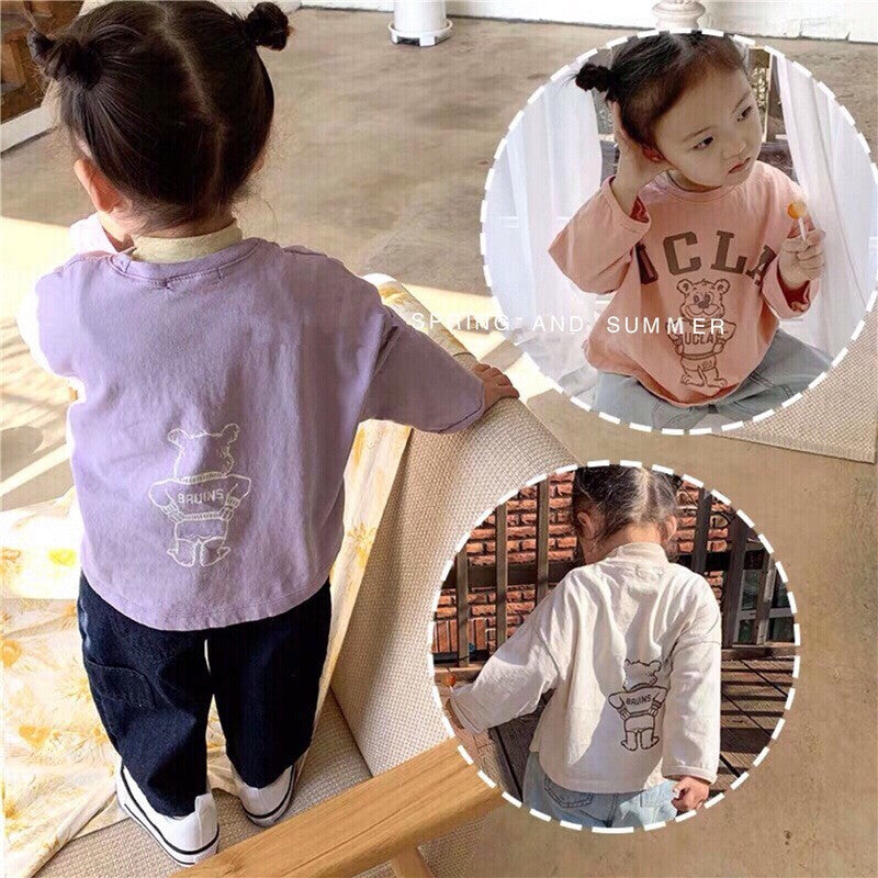 Kids Casual Cartoon Bear Letter Pattern Round Neck Long Sleeve Loose T-shirt