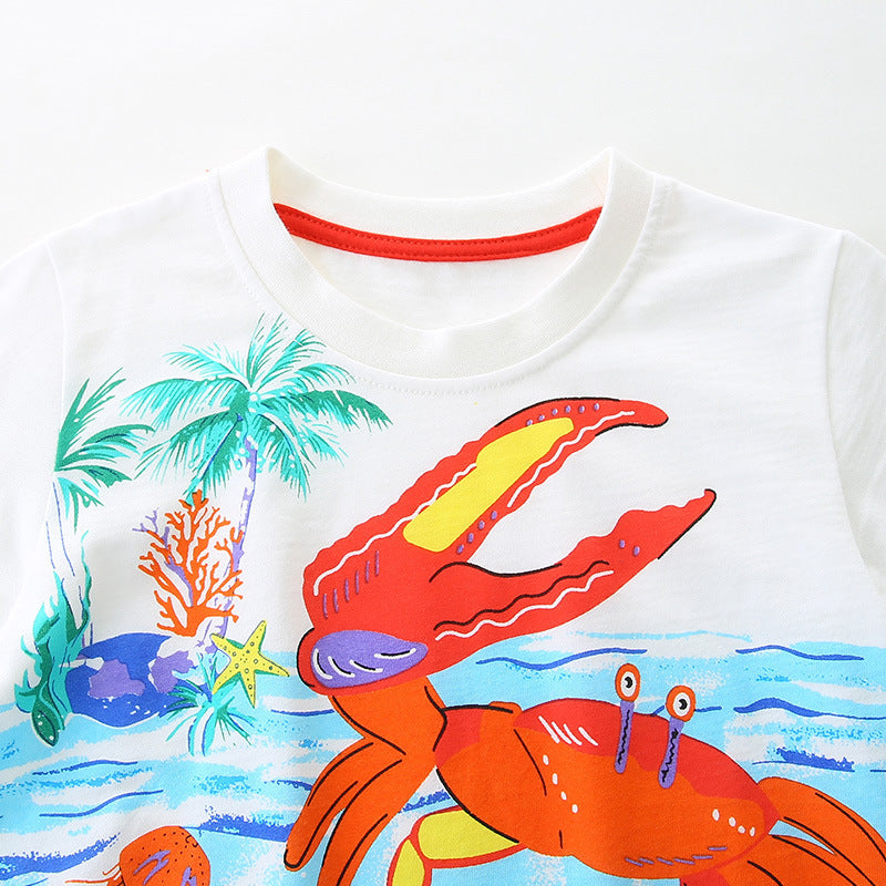 Kids Toddler Boys Casual Cute Cartoon Print Short Sleeve Round Neck T-Shirt