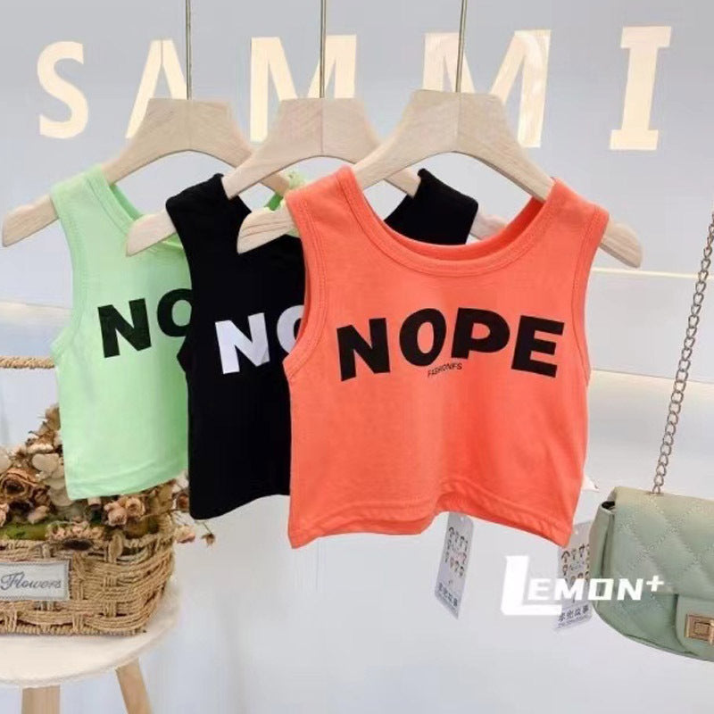 Kids Girls Basic Round Neck Sleeveless Letter Pattern T-shirt