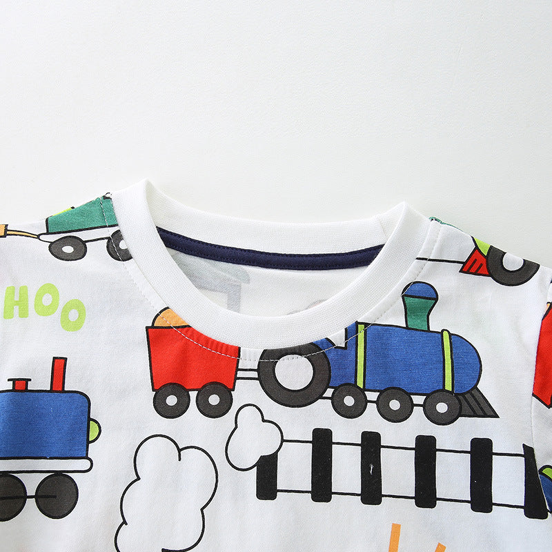 Kids Toddler Boys Casual Cartoon Print Short Sleeve Round Neck T-Shirt