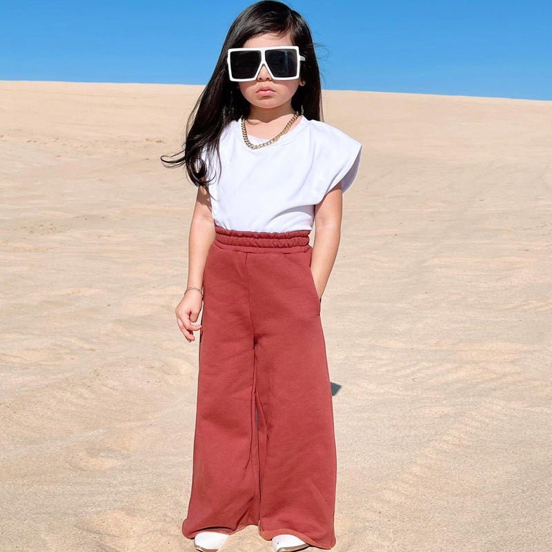 Children Kids Toddlers Girls Casual Solid Color Short-Sleeved T-Shirt