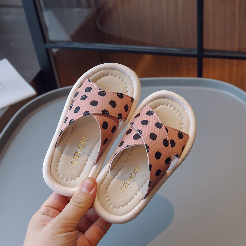 Children Kids Baby Fashion Girls Polka Dots Cross Casual Outdoor Slippers Shoes