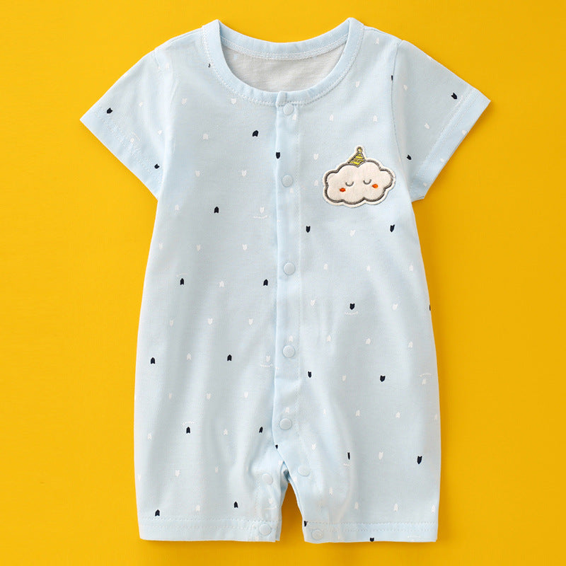 Baby Basic Cute Cartoon Cloud Round Neck Short Sleeve Romper