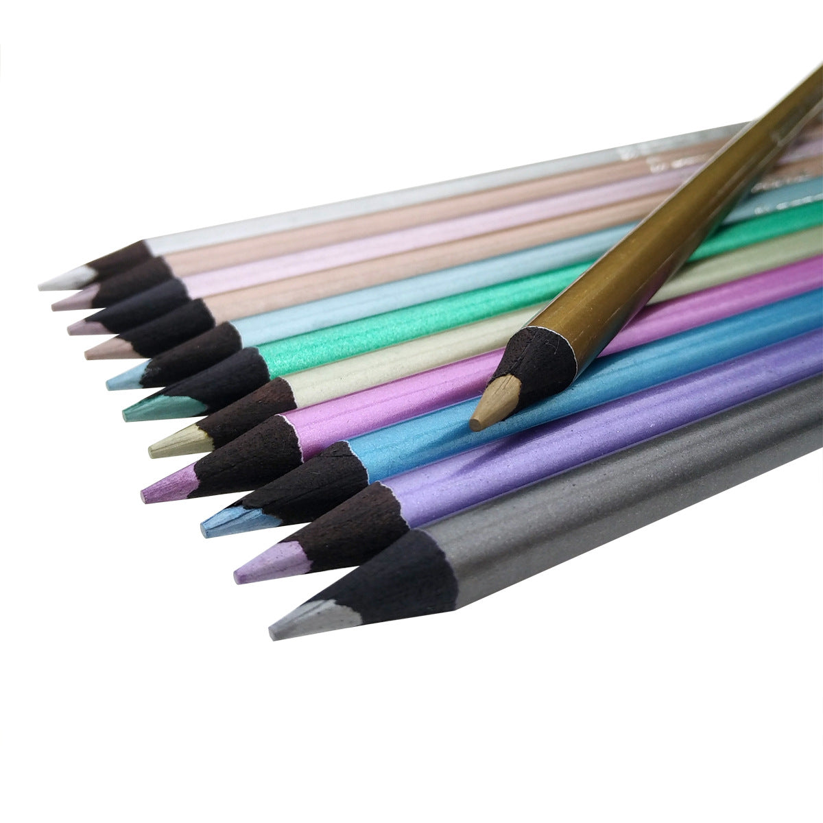 12 Color Metallic Mark Pen Black Wood Color Pencil Art Supply