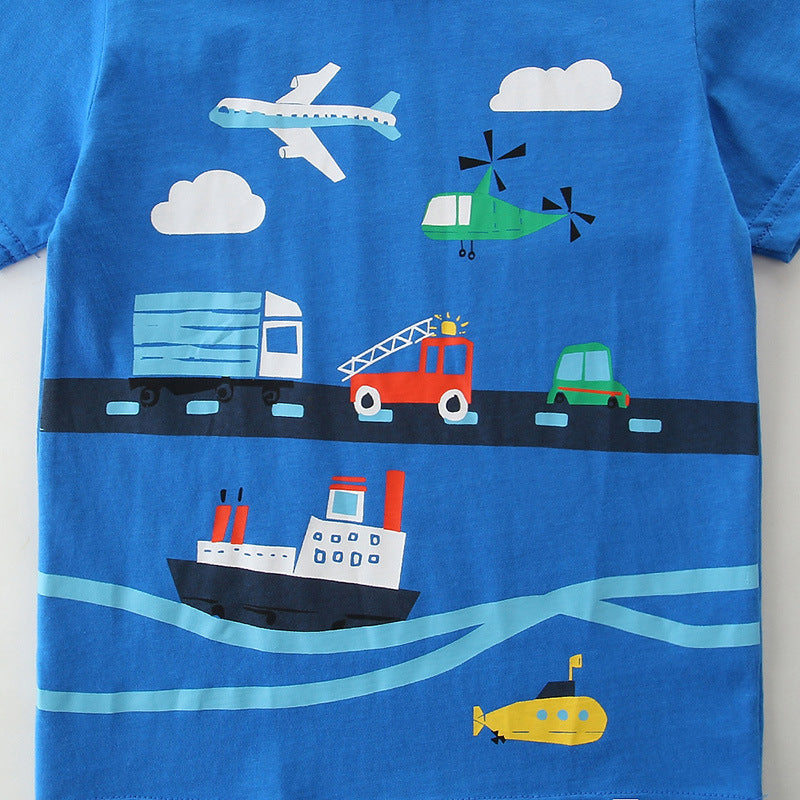 Kids Toddler Boys Casual Cartoon Print Short Sleeve Round Neck T-Shirt